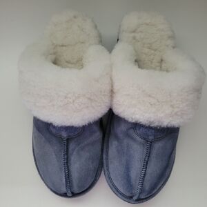Luxurious Blue Sheepskin Slippers